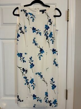 American Living White Sheath Dress with Blue Floral Print